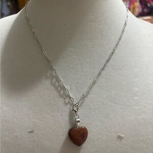 Stainless steel 18 Chain Necklace with Brown Heart Stone Pendant